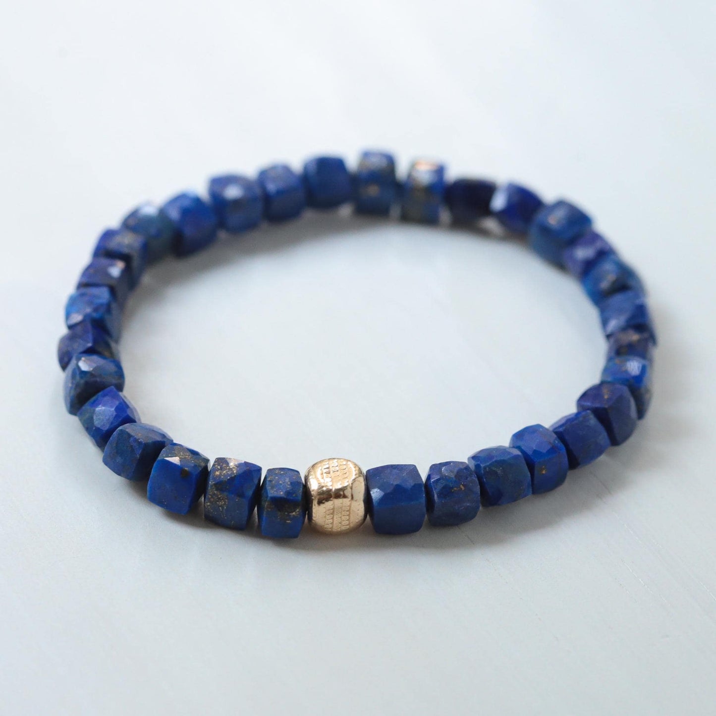 Lapis Lazuli Cube Bracelet 8mm - 14K gold filled