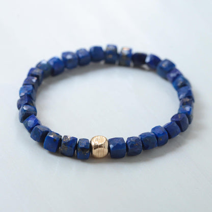 Lapis Lazuli Cube Bracelet 8mm - 14K gold filled