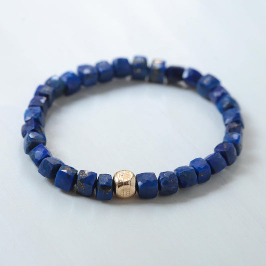 Lapis Lazuli Cube Bracelet 8mm - 14K gold filled