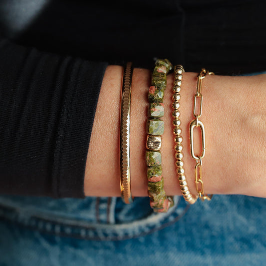 Unakite Cube Bracelet – 14K gold filled