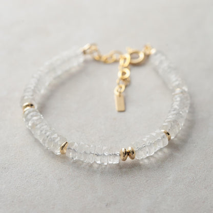 Clear Quartz Bracelet, Genuine Crystal Bracelet, 6mm Heishi Quartz Bracelet, Gold Filled Adjustable Bracelet, Healing Gemstone Jewelry