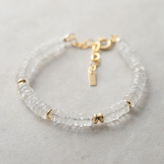 Clear Quartz Bracelet, Genuine Crystal Bracelet, 6mm Heishi Quartz Bracelet, Gold Filled Adjustable Bracelet, Healing Gemstone Jewelry
