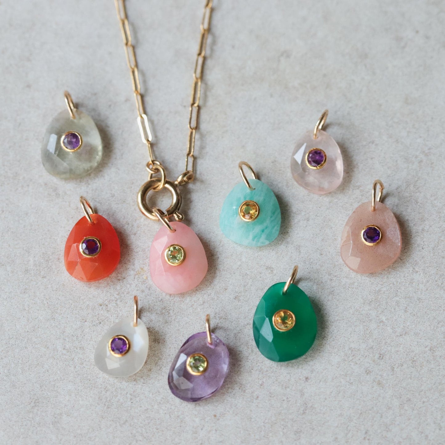 Muse Pendant - Peach moonstone with Amethyst