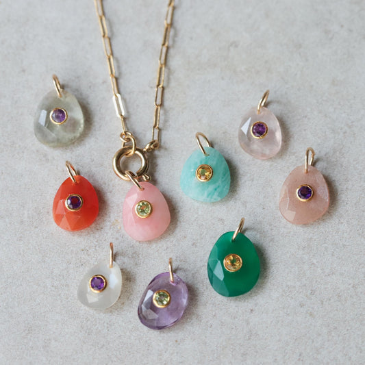 Muse Pendant - Peach moonstone with Amethyst