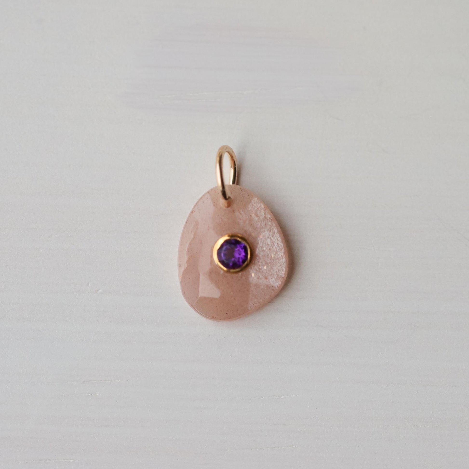 Muse Pendant - Peach moonstone with Amethyst