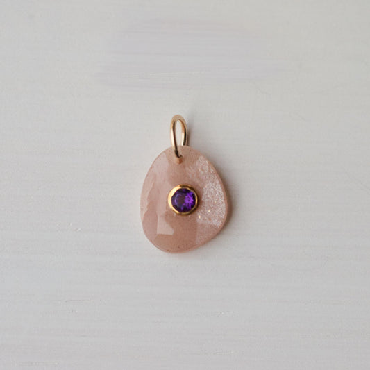 Muse Pendant - Peach moonstone with Amethyst