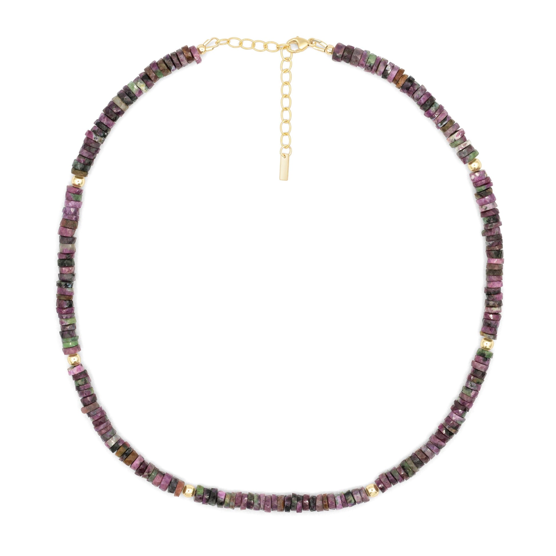 Ruby Zoisite Necklace Faceted Heishi – Green Gemstone Necklace, 14K Gold Filled, Unique Ruby Stone Jewelry