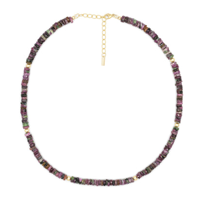 Ruby Zoisite Necklace Faceted Heishi – Green Gemstone Necklace, 14K Gold Filled, Unique Ruby Stone Jewelry