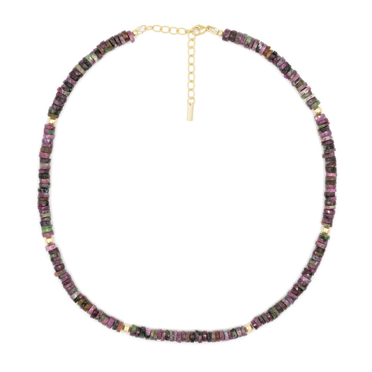 Ruby Zoisite Necklace Faceted Heishi – Green Gemstone Necklace, 14K Gold Filled, Unique Ruby Stone Jewelry