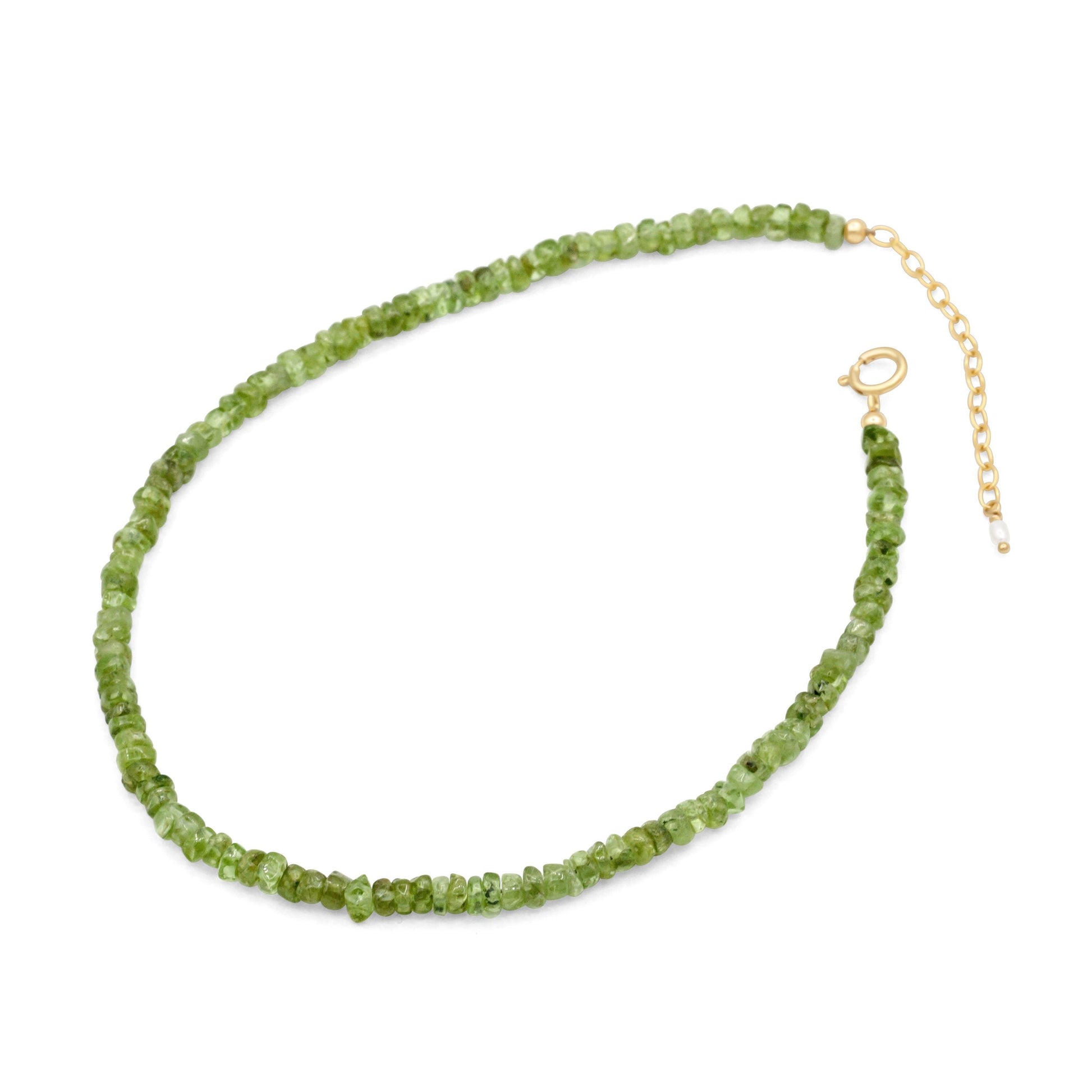 Peridot Anklet – Green Gemstone Anklet, Gold Filled, Freshwater Pearl Detail, Adjustable Summer Jewelry