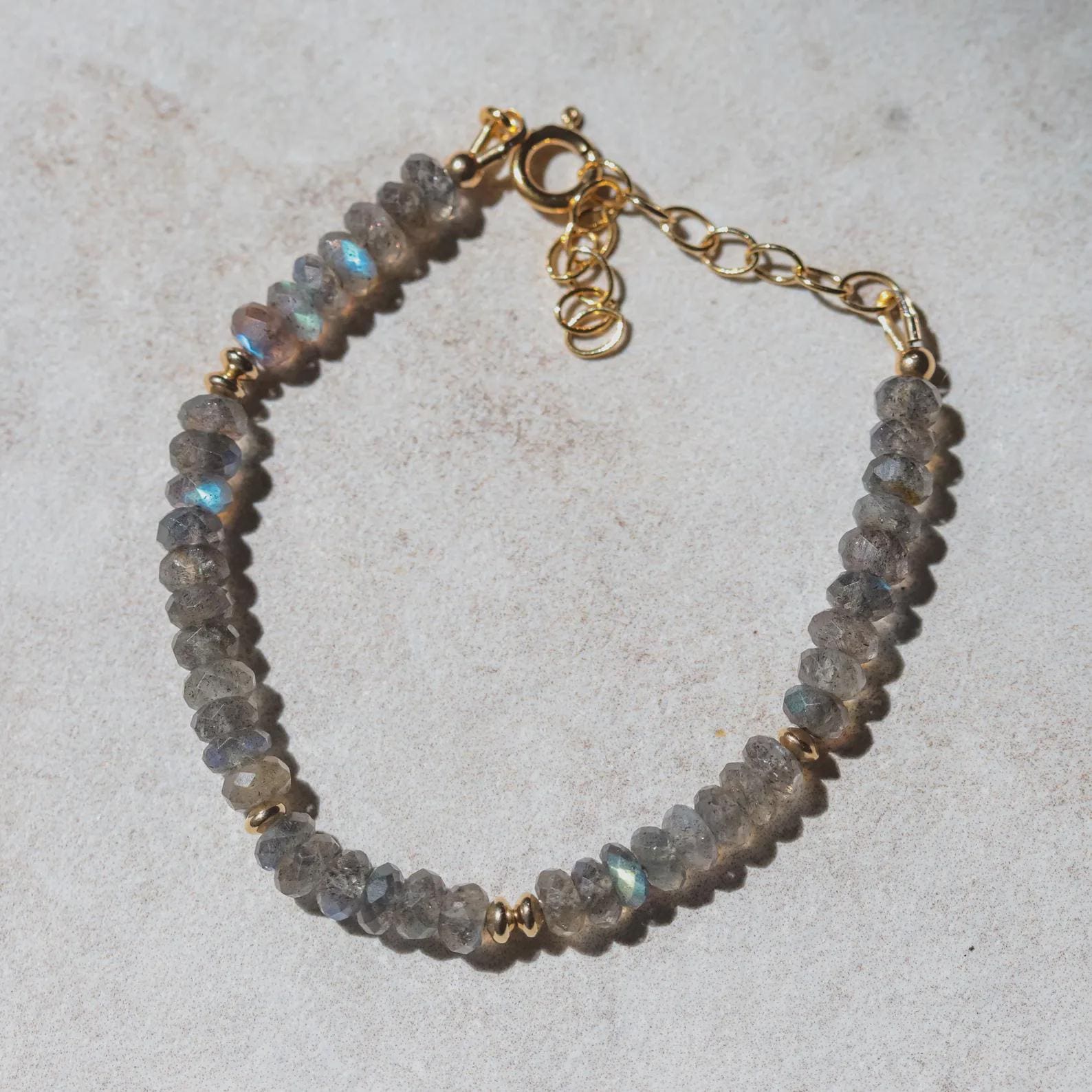 Labradorite Bracelet 4.5mm Faceted Rondelle, Adjustable 6-8", Genuine Labradorite Jewelry, Gold Filled Clasp, Handmade in Canada