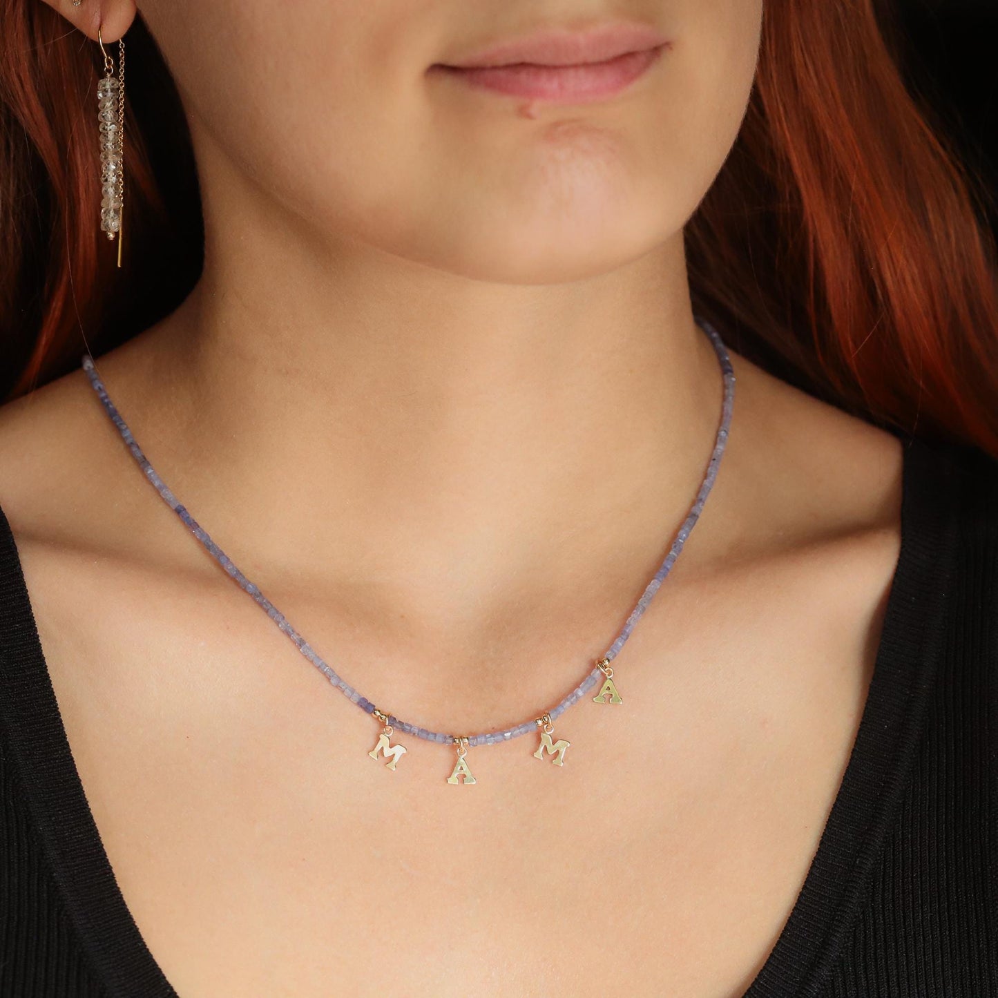 Tanzanite Mama Necklace, Ombre Purple Gemstone Necklace, Gold Filled Mama Charm, Dainty Mom Necklace, Gift for Mom, Mothers Day Jewelry