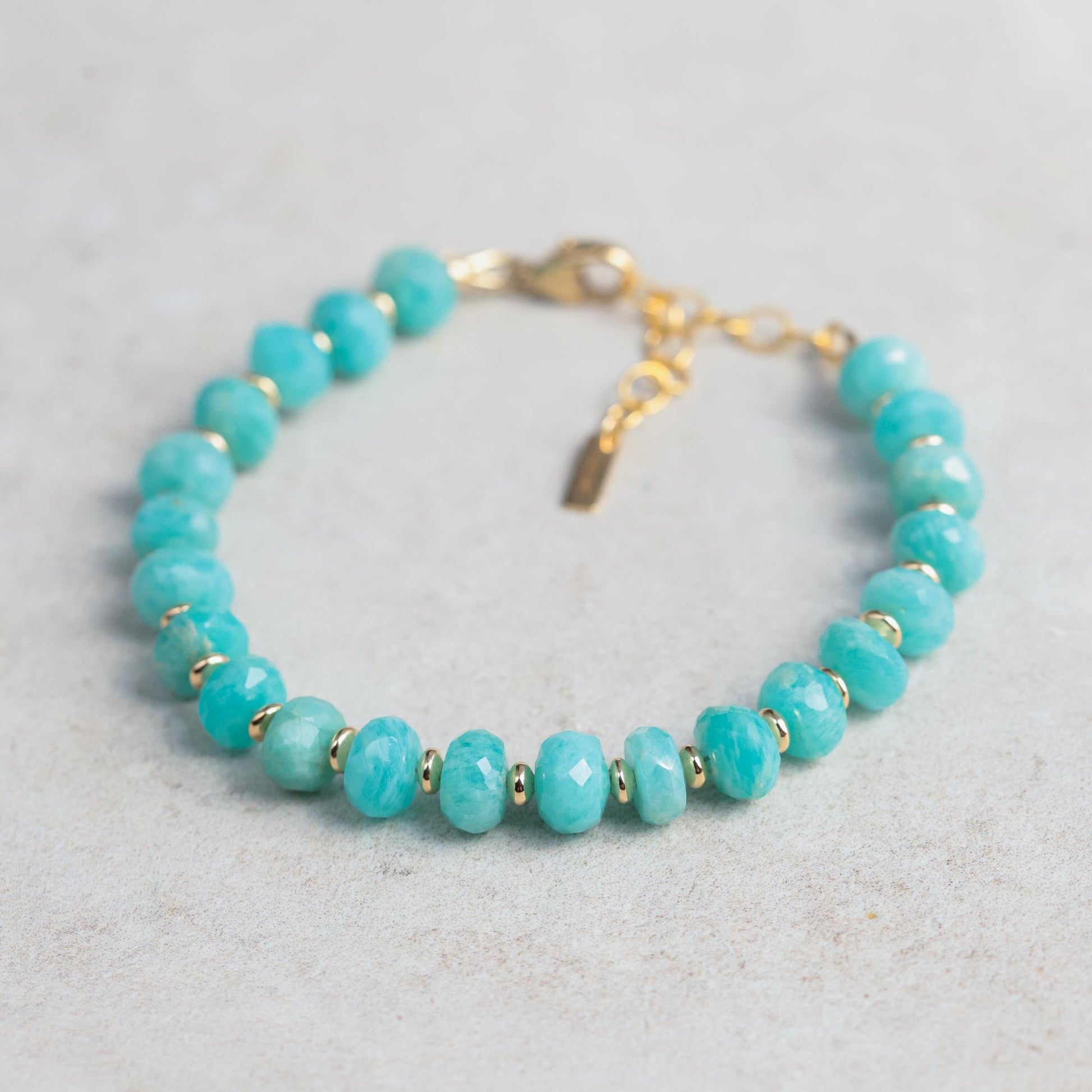 Amazonite Bracelet, Gold Filled Beaded Bracelet, Chunky Faceted Rondelle, Blue Green Gemstone Bracelet, Adjustable 6.5-8"