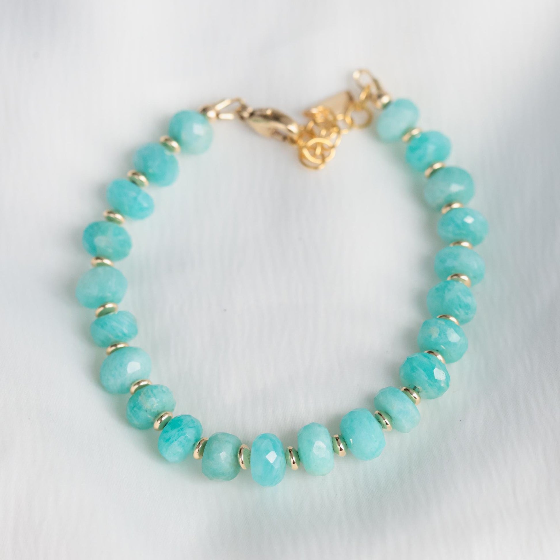 Amazonite Bracelet, Gold Filled Beaded Bracelet, Chunky Faceted Rondelle, Blue Green Gemstone Bracelet, Adjustable 6.5-8"