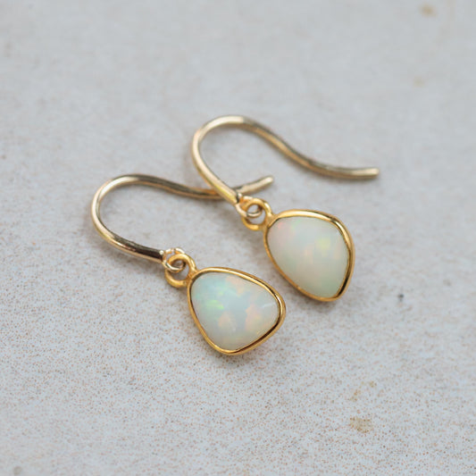 Ethiopian Opal Earrings Solid Gold, Opal Drop Earrings, Natural Opal Jewelry, Dainty Gold Earrings, October Birthstone