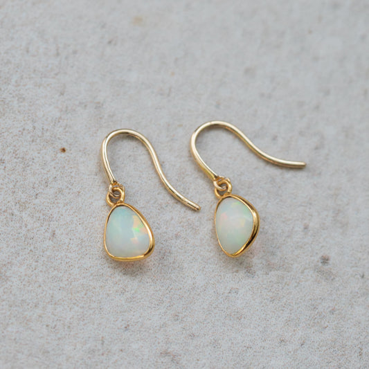 Ethiopian Opal Earrings Solid Gold, Opal Drop Earrings, Natural Opal Jewelry, Dainty Gold Earrings, October Birthstone