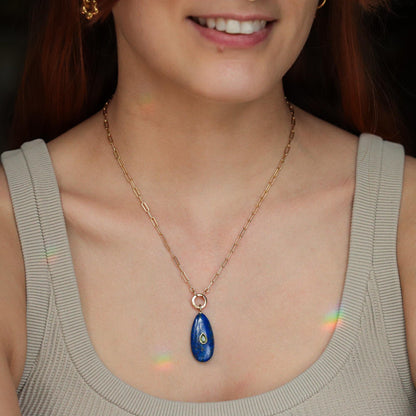 Earthly Abundance Quiet Sky Pendant Carabiner Necklace featuring a sleek sky-themed pendant on a sturdy chain.
