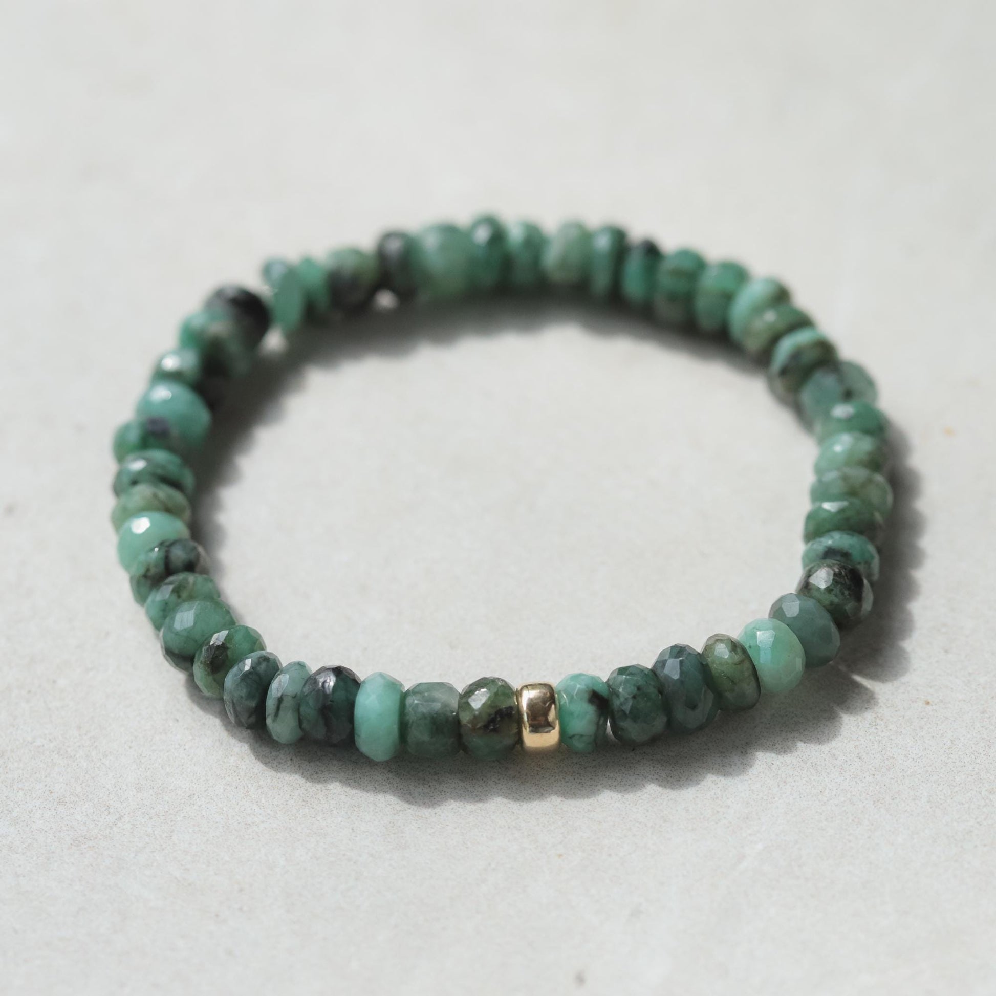 Natural Emerald Bracelet 6mm – Faceted Rondel Gemstone Bracelet, Gold Filled or Sterling Silver, May Birthstone Jewelry
