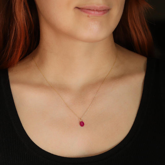 Ruby Pendant Necklace - 14K