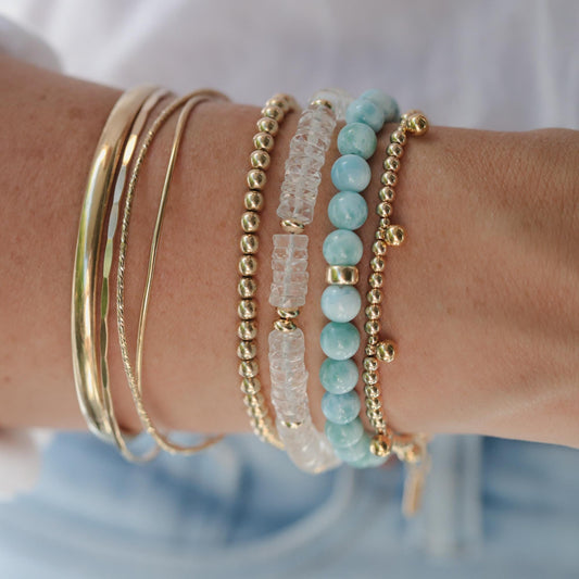 6mm blue larimar gemstone stretch women's bracelet 6mm, blue larimar bracelet, boho chic beach jewelry | larimar