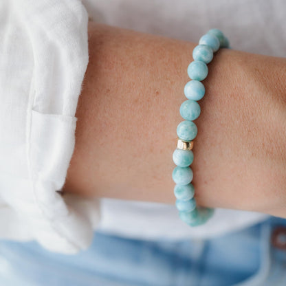 6mm blue larimar gemstone stretch women's bracelet 6mm, blue larimar bracelet, boho chic beach jewelry | larimar
