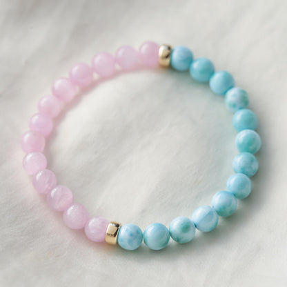 AAA Larimar and Kunzite 6mm | Genuine Larimar bracelet | Pink and Blue Gemstone | Healing bracelet | Natural Kunzite | AAA Kunzite 6mm