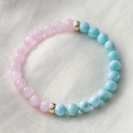 AAA Larimar and Kunzite 6mm | Genuine Larimar bracelet | Pink and Blue Gemstone | Healing bracelet | Natural Kunzite | AAA Kunzite 6mm