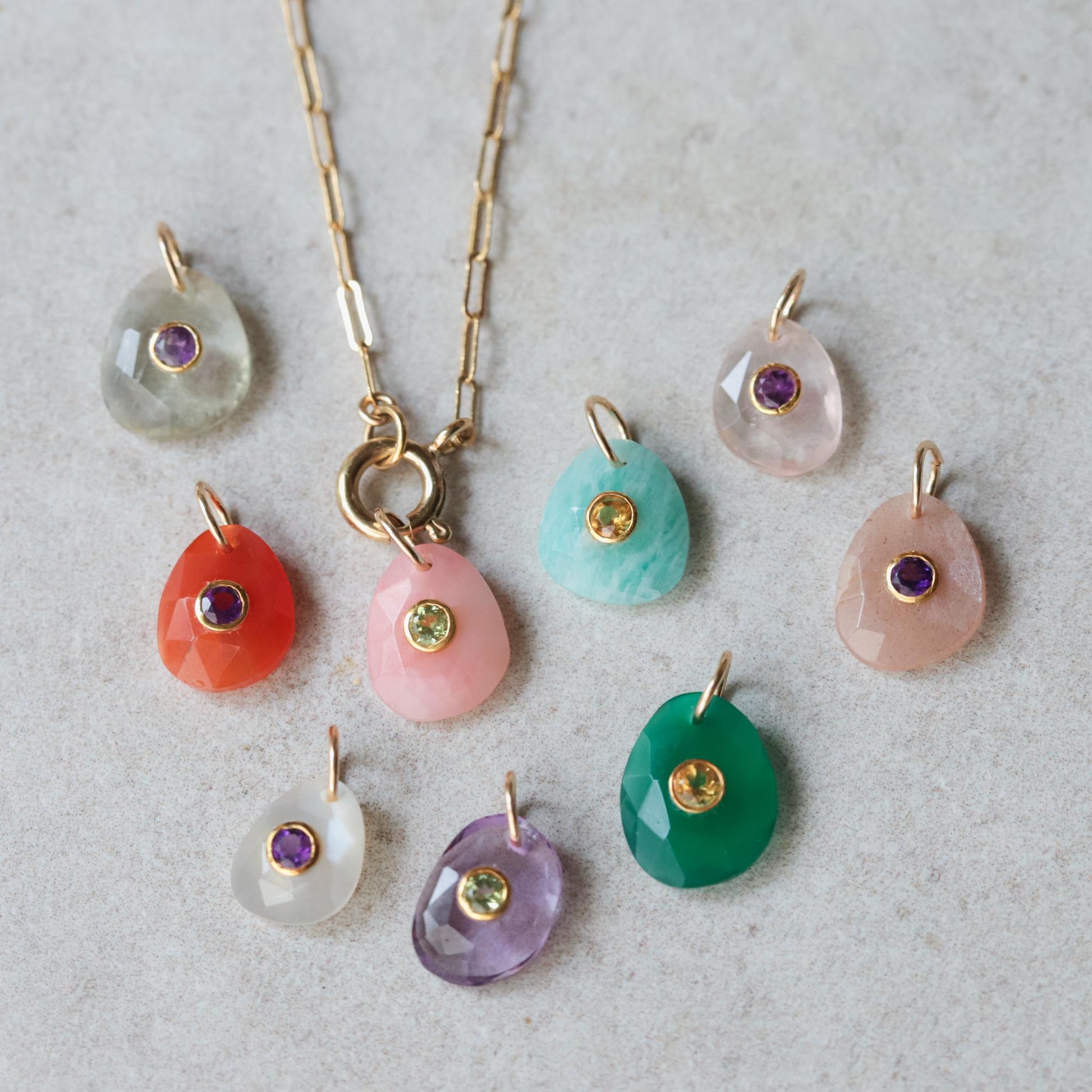 Wild Iris Pendant -Amethyst Pendant with Peridot Center, Gold Vermeil Gemstone Necklace