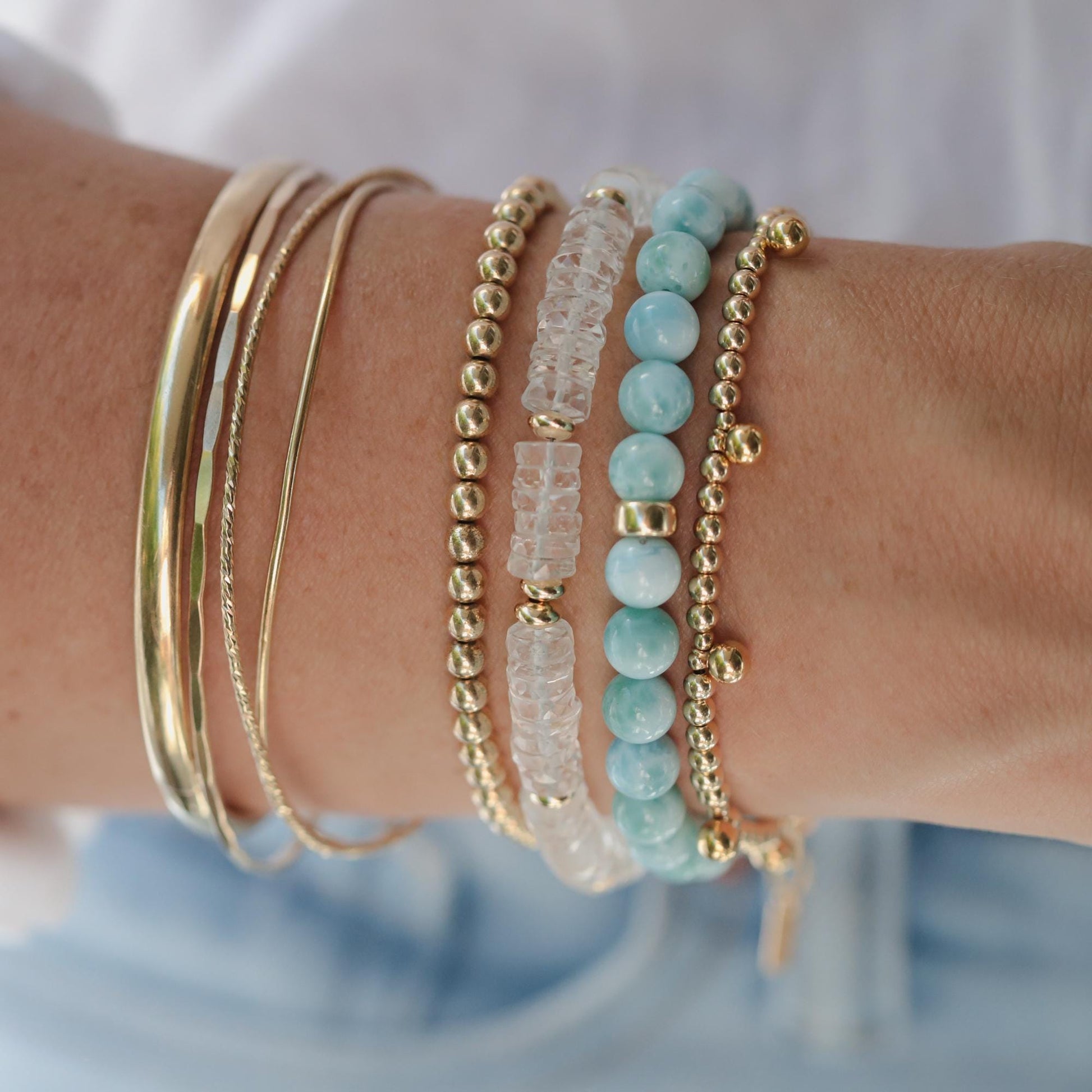 Clear Quartz Bracelet, Genuine Crystal Bracelet, 6mm Heishi Quartz Bracelet, Gold Filled Adjustable Bracelet, Healing Gemstone Jewelry