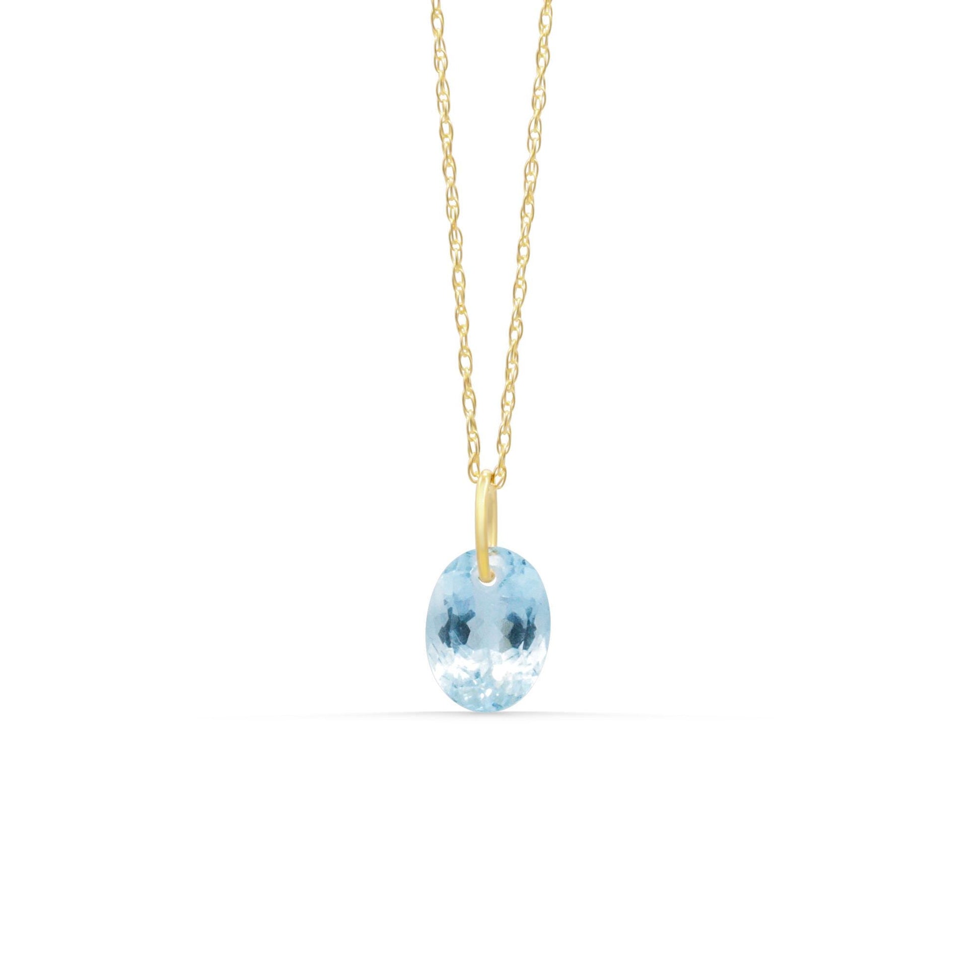 14K GOLD Aquamarine Pendant 14K Gold Jump Ring, Blue Gemstone Charm, Optional Gold Filled Chain, Dainty Layering Necklace, Handmade Canada