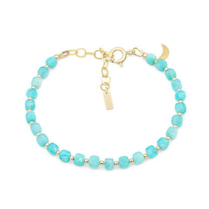 Amazonite Bracelet with Moon Charm, Cube Cut Amazonite Bracelet, Gold Filled Bracelet, Crystal Bracelet, Gemstone Bracelet, Protection