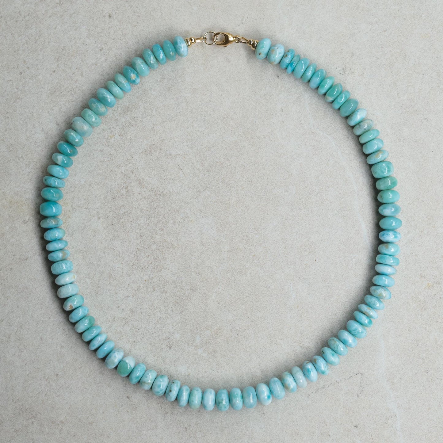 14K GOLD Larimar Beaded Necklace, Women's larimar candy necklace, Larimar beaded Necklace, high quality larimar necklace