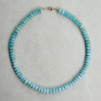 14K GOLD Larimar Beaded Necklace, Women's larimar candy necklace, Larimar beaded Necklace, high quality larimar necklace