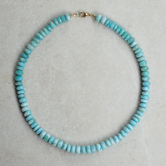 14K GOLD Larimar Beaded Necklace, Women's larimar candy necklace, Larimar beaded Necklace, high quality larimar necklace