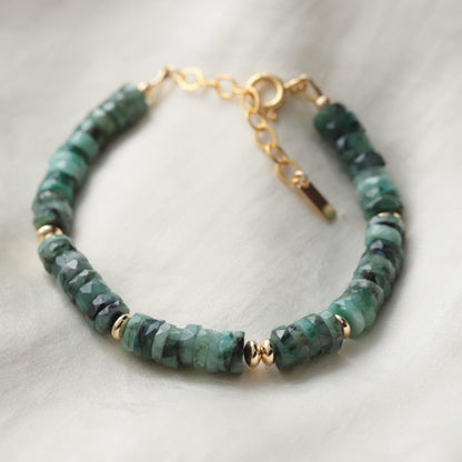 Emerald Bracelet • Genuine Emerald Faceted Bracelet • 14K Gold Filled • Green Gemstone Bracelet • Handmade in Canada