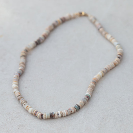 Australian Opal Necklace Gold Filled, Heishi Opal Necklace 5.5mm, Faceted Opal Choker, Knotted Gemstone Necklace, One of a Kind