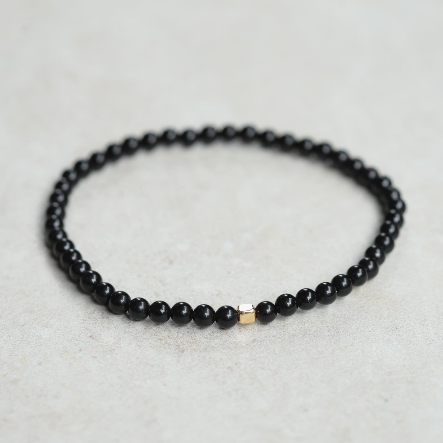 Men’s Black Tourmaline Bracelet • [EBBM4593] Genuine Black Tourmaline Jewelry • Gold Geometric Accent • Handmade in Canada