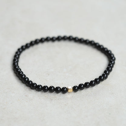 Men’s Black Tourmaline Bracelet • [EBBM4593] Genuine Black Tourmaline Jewelry • Gold Geometric Accent • Handmade in Canada