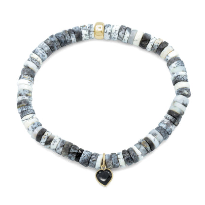 Grounded Heart Bracelet | Black spinel and dendrite 14K gold solid gold pendant
