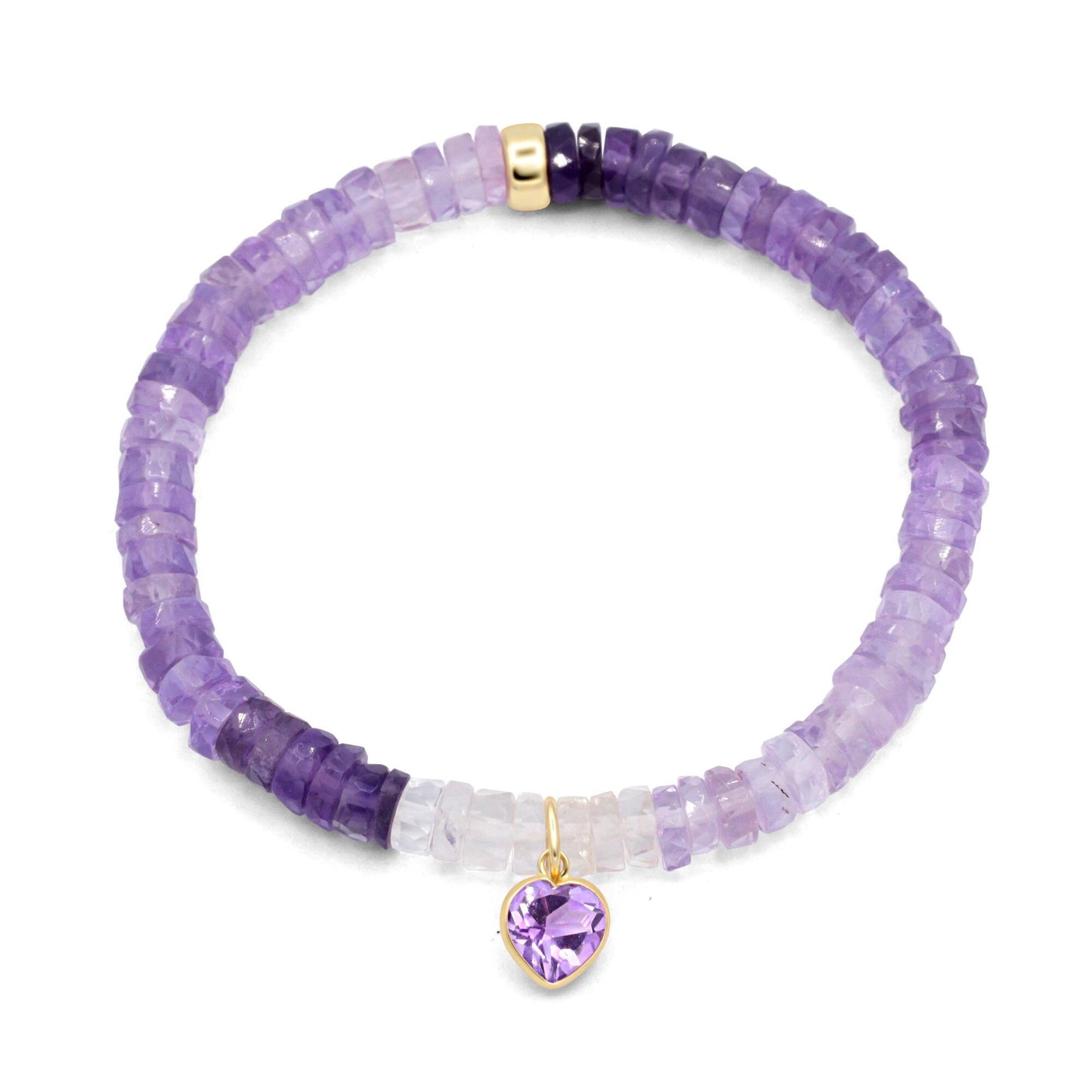 African Amethyst Heart Bracelet • Solid 14K Gold Amethyst Bracelet • Genuine Amethyst Heishi Bracelet