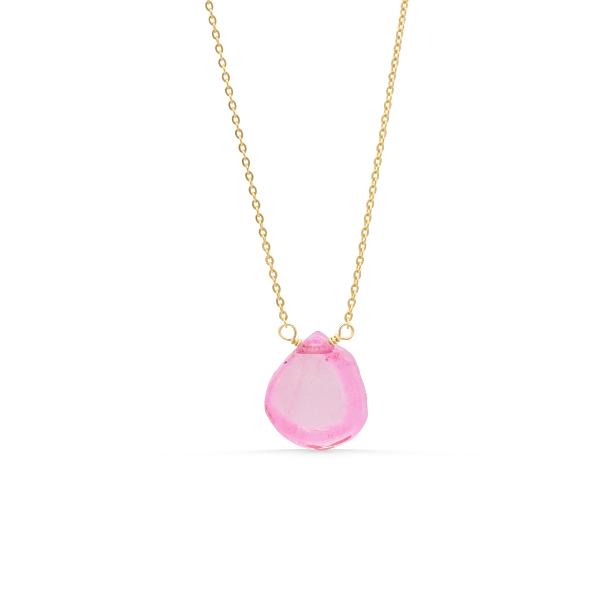 Petal Light Pink Tourmaline Pendant 14K Gold Jump Ring, Natural Pink Gemstone Charm, Optional Gold Filled Chain, Dainty Layering Necklace