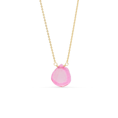 Petal Light Pink Tourmaline Pendant 14K Gold Jump Ring, Natural Pink Gemstone Charm, Optional Gold Filled Chain, Dainty Layering Necklace