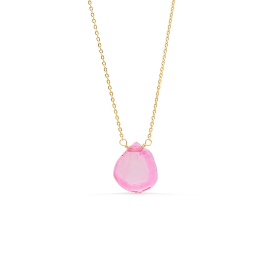 Petal Light Pink Tourmaline Pendant 14K Gold Jump Ring, Natural Pink Gemstone Charm, Optional Gold Filled Chain, Dainty Layering Necklace