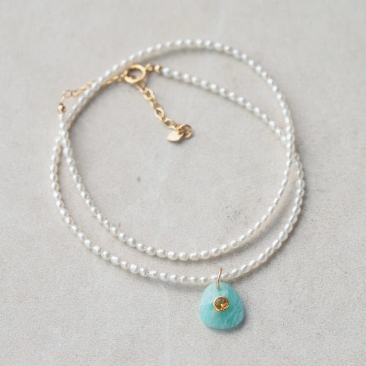 Freshwater Pearl + Amazonite Citrine Pendant