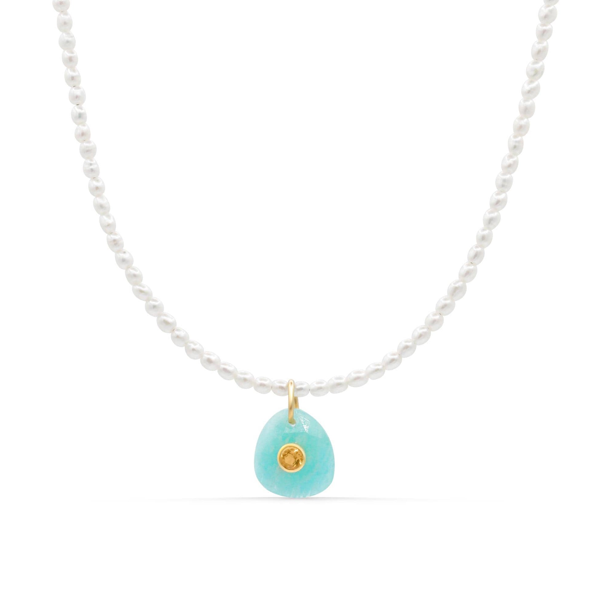 Freshwater Pearl + Amazonite Citrine Pendant