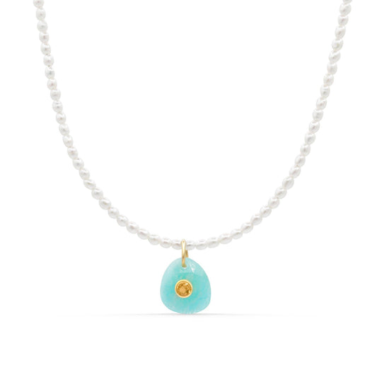 Freshwater Pearl + Amazonite Citrine Pendant