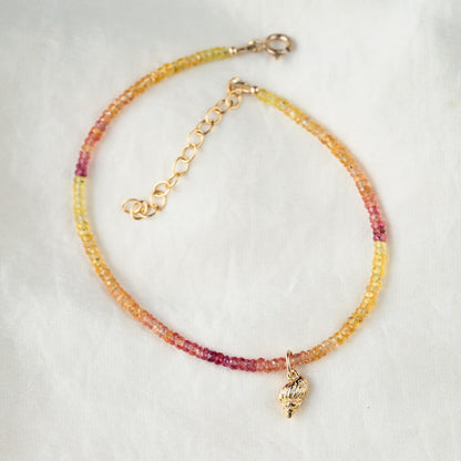 Songea Sapphire Anklet Gold Filled – Pink & Yellow Sapphire Anklet with Removable Gold Conch Charm, AAAA+ Gemstone Beach Anklet