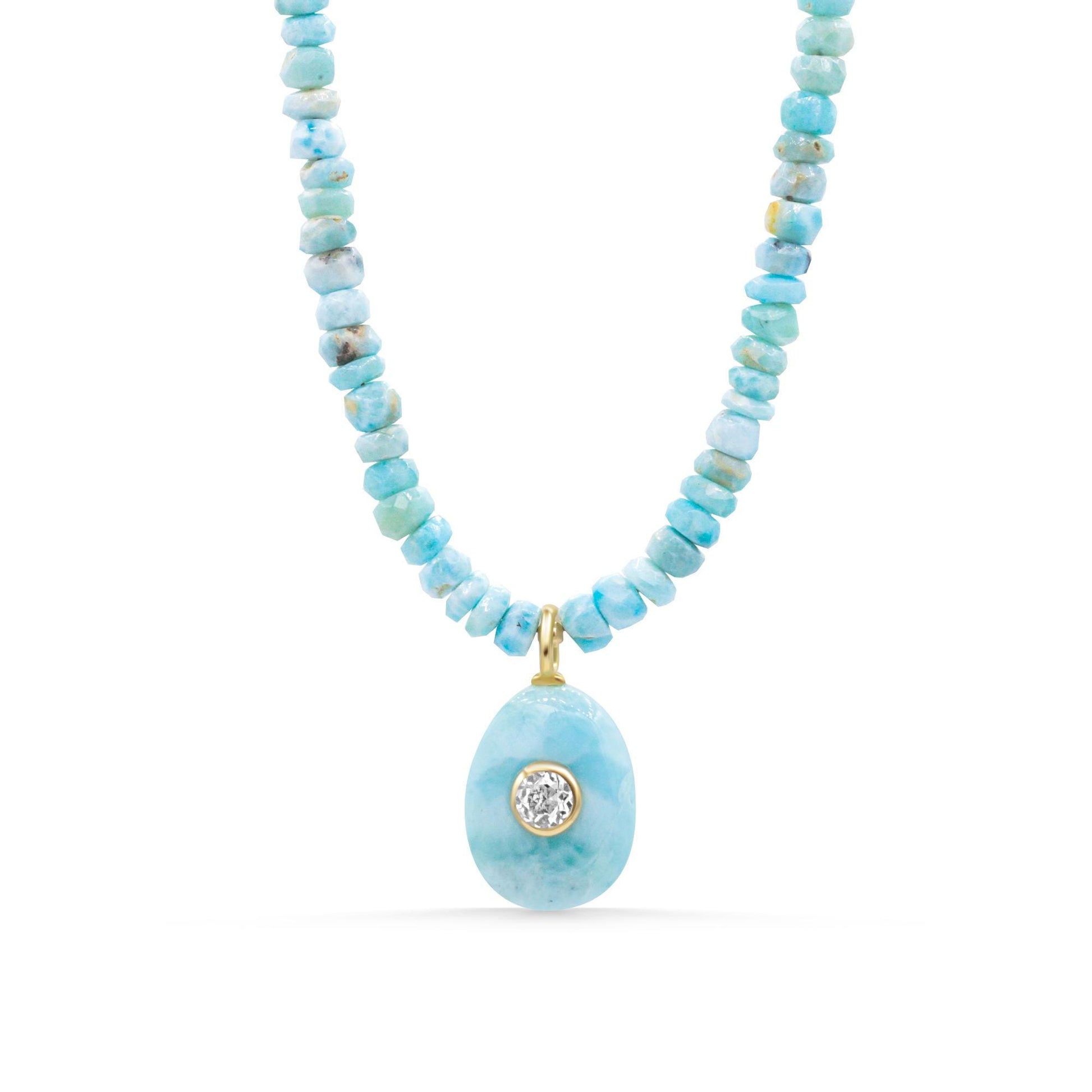 Caribbean Light Necklace Dominican larimar Necklace, [dip] larimar beaded jewelry, Larimar