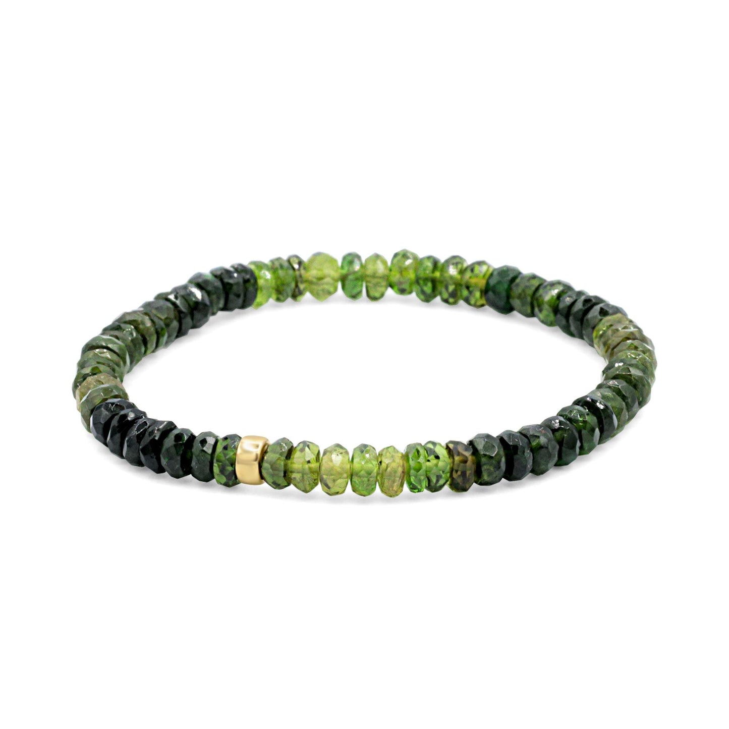 Green Tourmaline Bracelet – Rare Ombre Tourmaline Bracelet, Sterling Silver or Solid 14K Gold, Genuine Green Gemstone Stretch Bracelet