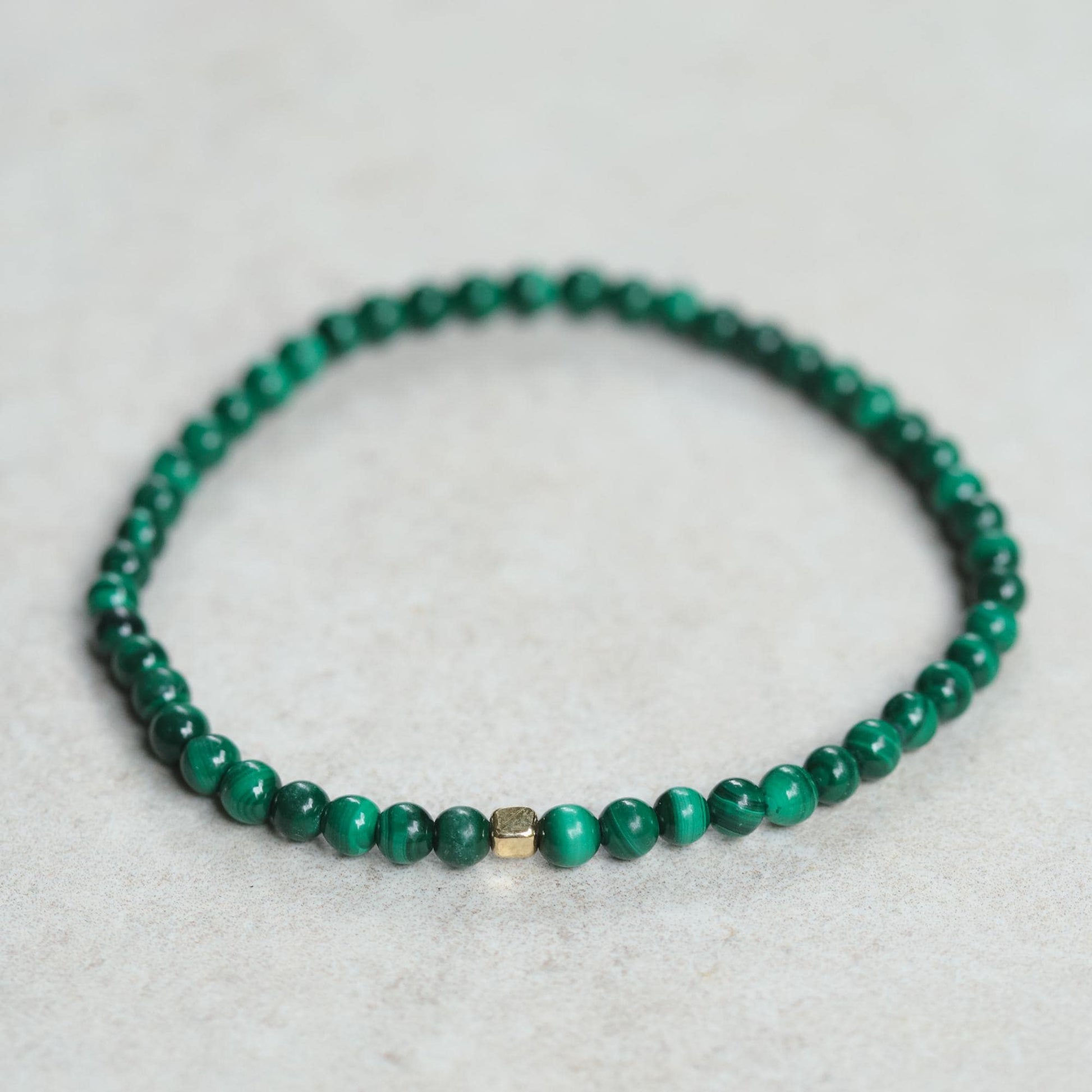 Men's Malachite Bracelet – Genuine Malachite Bracelet for Men, Sterling Silver, Gold Filled or 14K Gold Accent, Green Gemstone Stretch